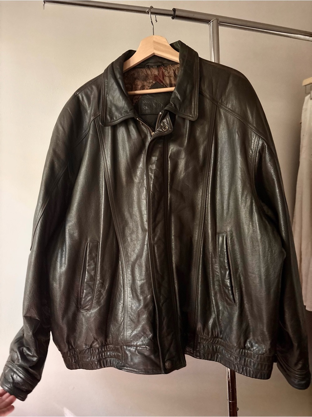 Vintage Black Leather Bomber Jacket